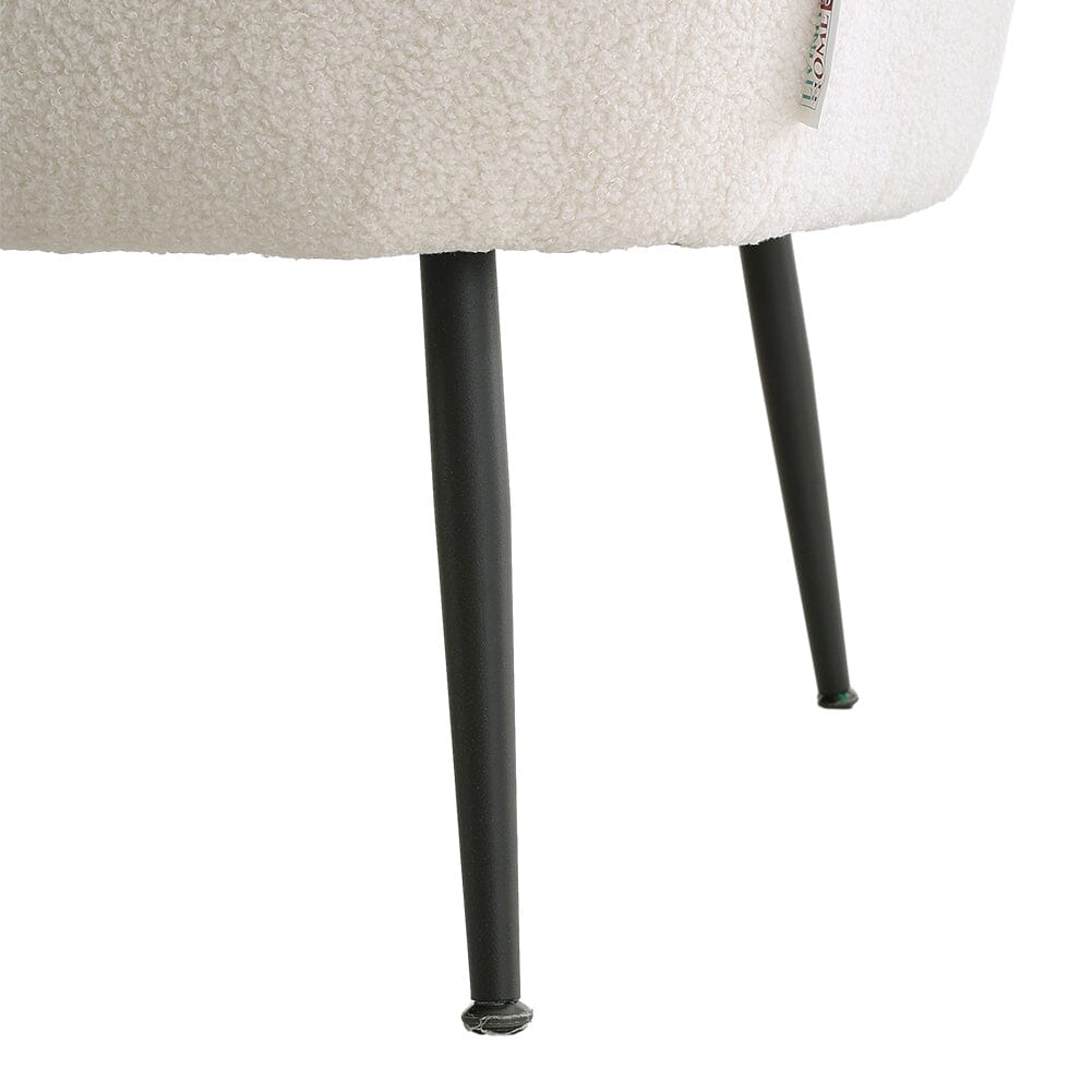 2 Seater Sofa White Teddy Fabric Loveseat with Metal Legs - House Comfort