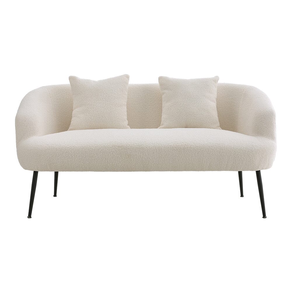 2 Seater Sofa White Teddy Fabric Loveseat with Metal Legs - House Comfort