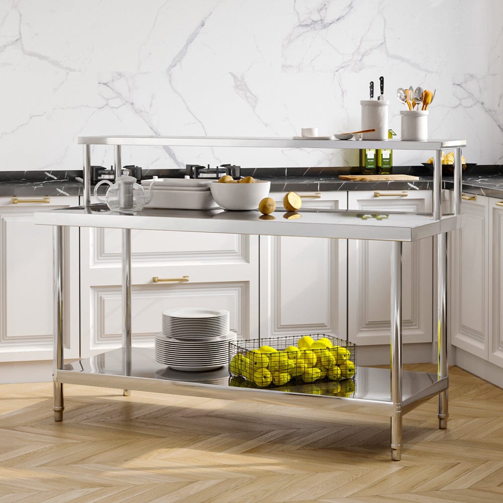 2 Tiers Commercial Kitchen Prep Table Stainless Steel Work Table - House Comfort