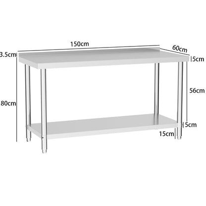 2 Tiers Commercial Kitchen Prep Table Stainless Steel Work Table - House Comfort