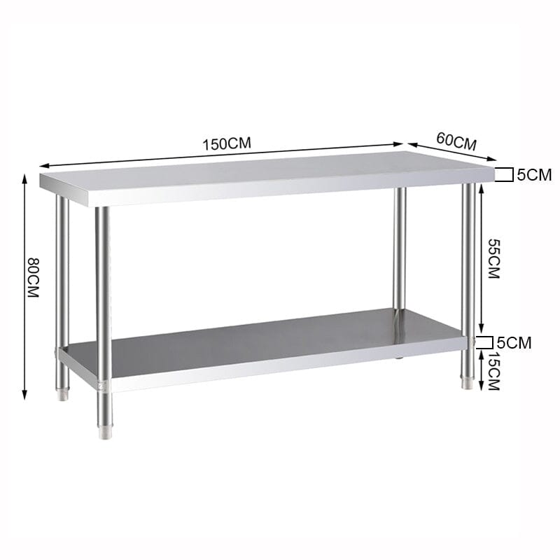 2 Tiers Commercial Kitchen Prep Table Stainless Steel Work Table - House Comfort