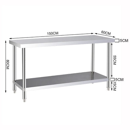 2 Tiers Commercial Kitchen Prep Table Stainless Steel Work Table - House Comfort