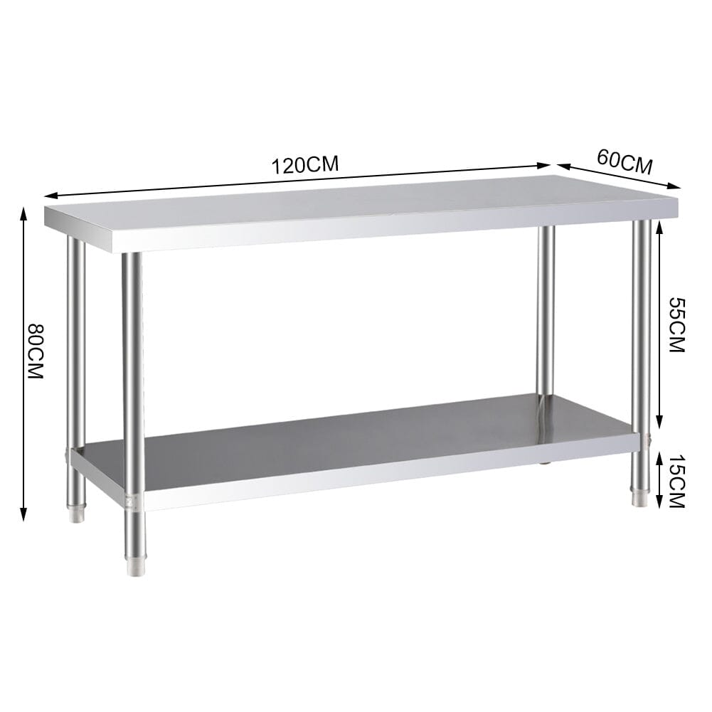2 Tiers Commercial Kitchen Prep Table Stainless Steel Work Table - House Comfort