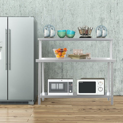 2 Tiers Commercial Kitchen Prep Table Stainless Steel Work Table - House Comfort