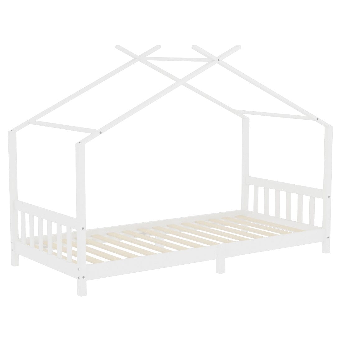 206cm W Nordic Style Pine Wood Bed Frame Toddler Kid Single Bed with Roof - House Comfort