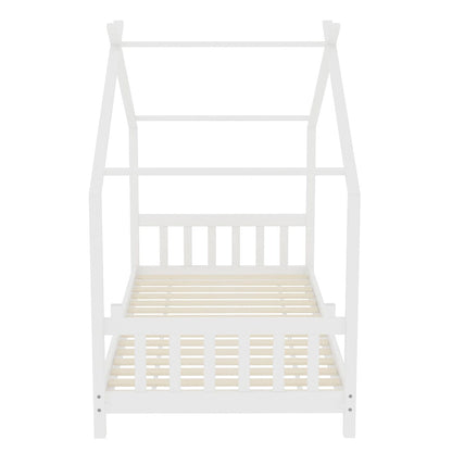 206cm W Nordic Style Pine Wood Bed Frame Toddler Kid Single Bed with Roof - House Comfort