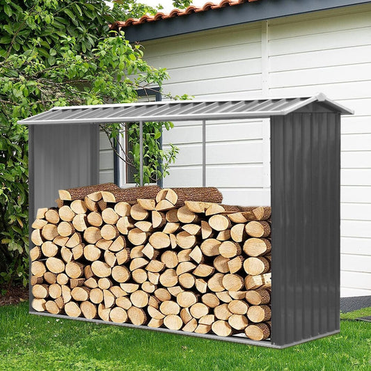 240cm W x 86cm D Outdoor Garden Log Storage Shed Steel Anthracite For Patio - House Comfort