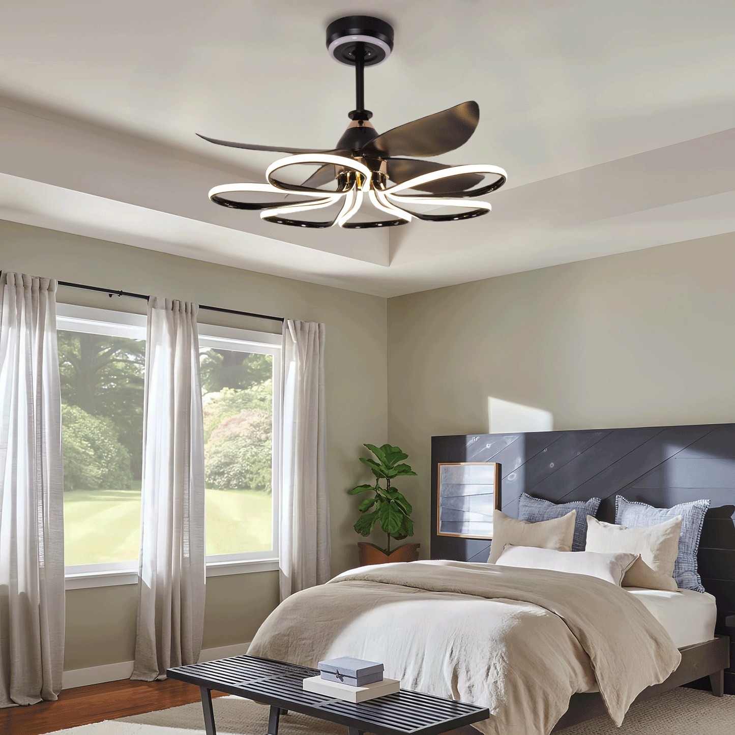 Lightsin Contemporary Black Aluminum Ceiling Fan Light for Living Rooms Velora Boutique