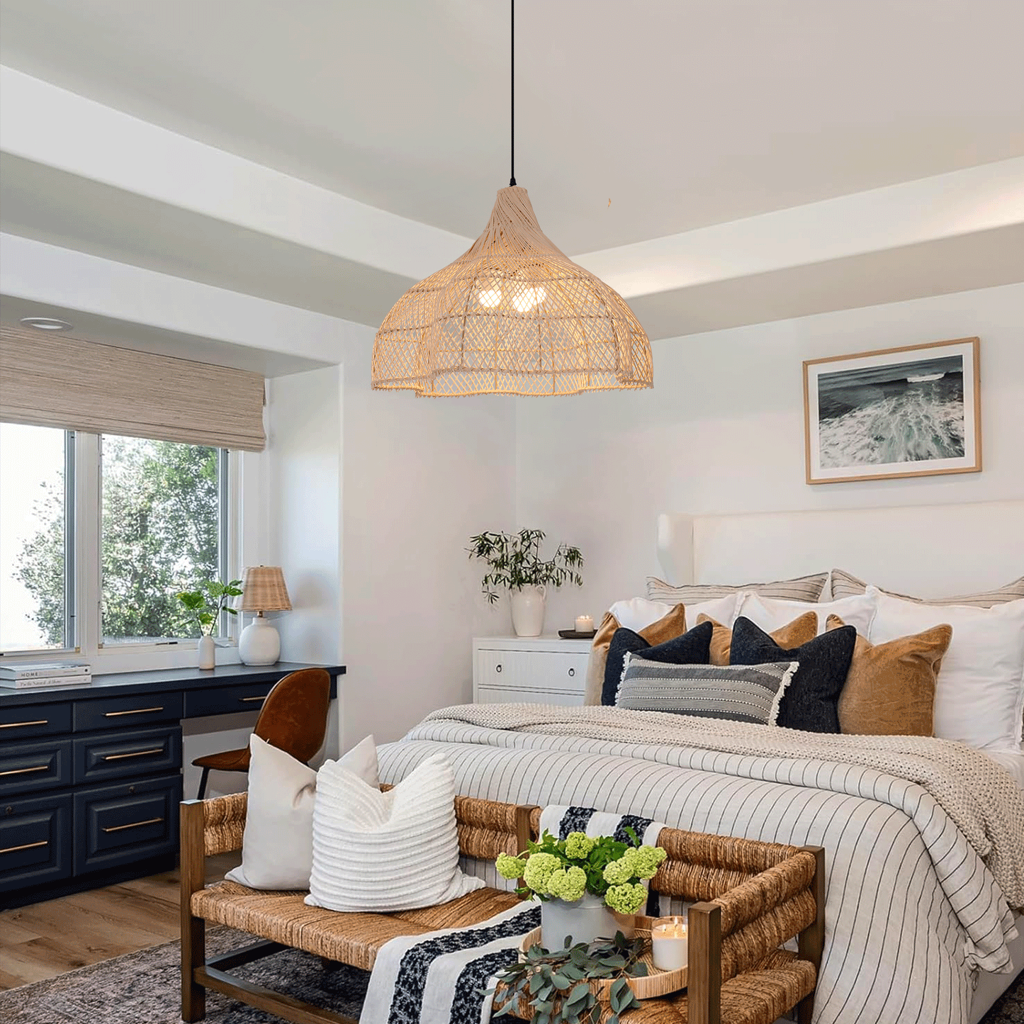 Lightsin Handcrafted Bamboo Rattan Pendant Light with Tranquil Umbrella Design Velora Boutique