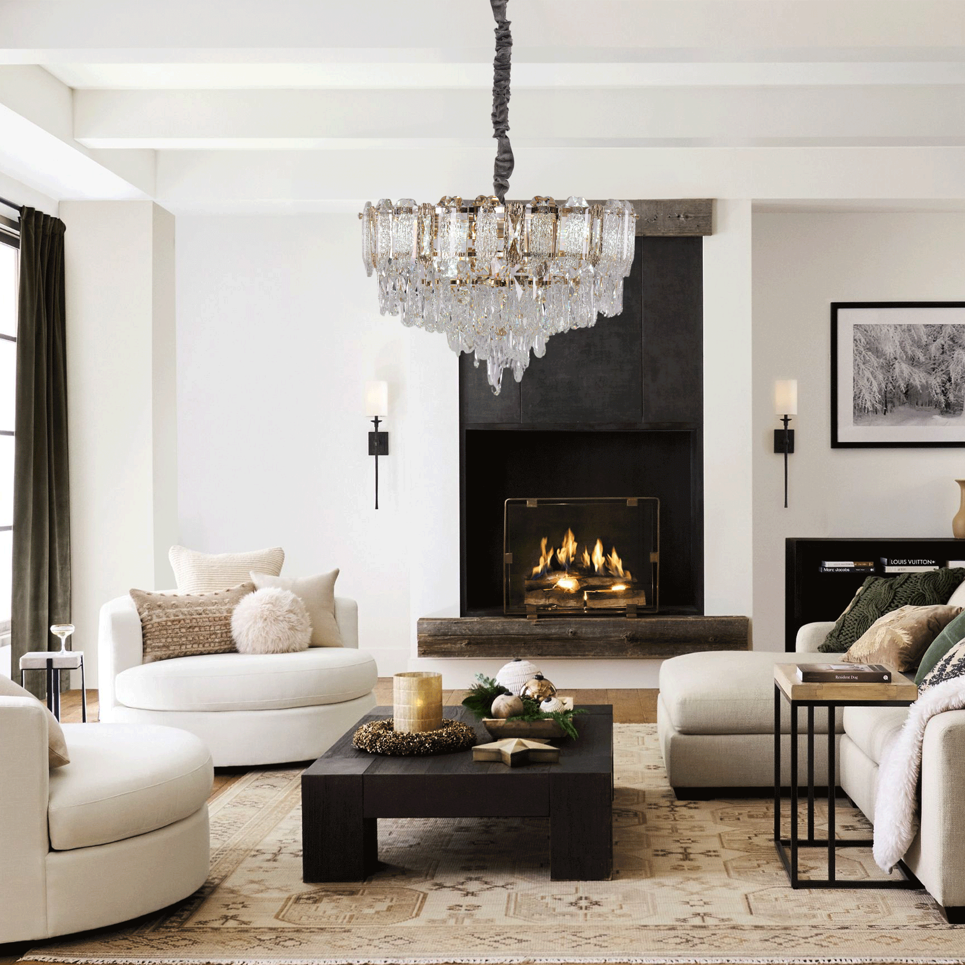 Lightsin Elegant Crystal-Accented Champagne Gold Crystal Chandelier Pendant Light Velora Boutique