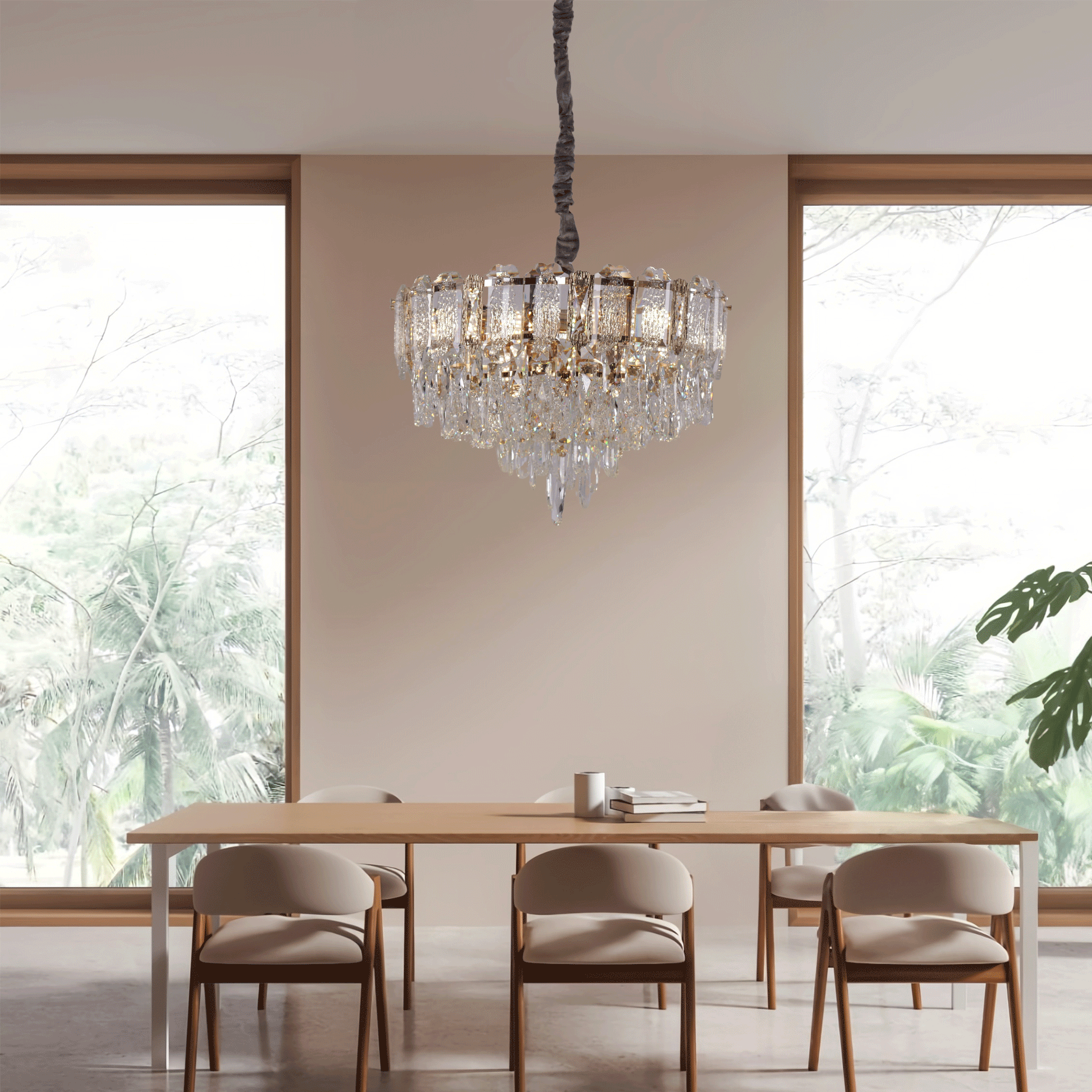 Lightsin Elegant Crystal-Accented Champagne Gold Crystal Chandelier Pendant Light Velora Boutique