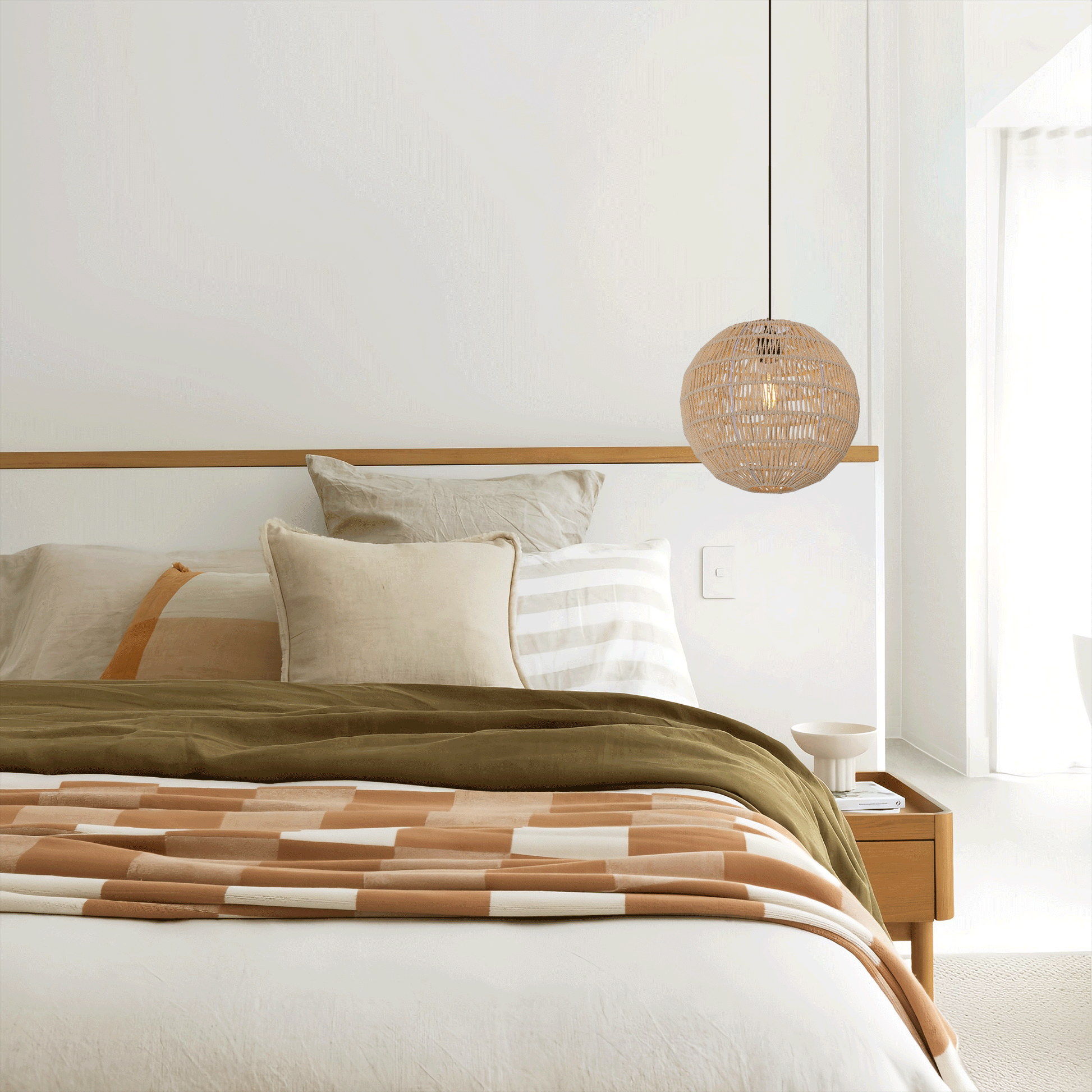 Lightsin Round Cotton Rope Pendant Light – Handwoven Ceiling Pendant for Living Room, Dining Room & Kitchen Velora Boutique