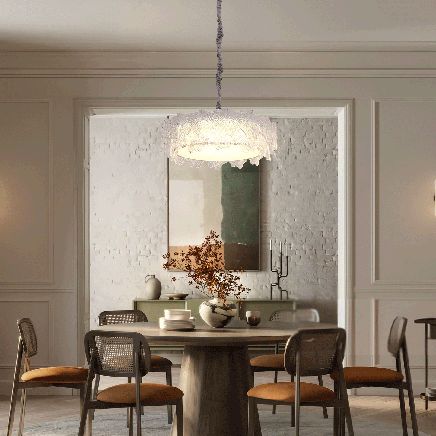 Lightsin Modern Vintage Leaf Glass Pendant Light with Metal Frame for Living Room Velora Boutique