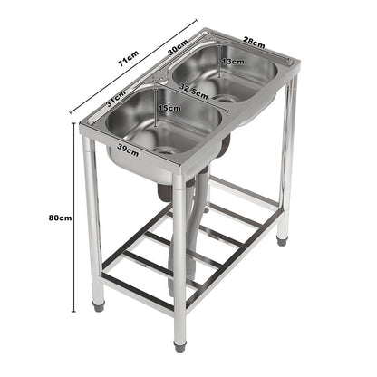 2ft Two Compartment Stainless Steel Commercial Bar Sink with Shelf - House Comfort