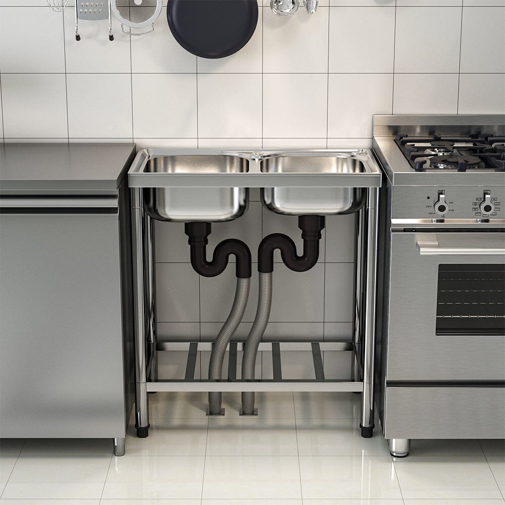 2ft Two Compartment Stainless Steel Commercial Bar Sink with Shelf - House Comfort