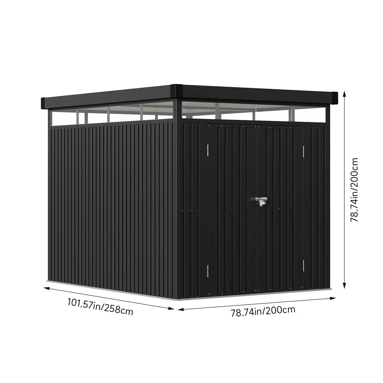 2x2.6x2m/1.6x2.6x2m/2.6x3x2m/4x3x2m Charcoal Black Galvanized Steel Storage Shed with Double/Single Lockable Doors - House Comfort