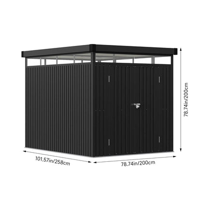 2x2.6x2m/1.6x2.6x2m/2.6x3x2m/4x3x2m Charcoal Black Galvanized Steel Storage Shed with Double/Single Lockable Doors - House Comfort