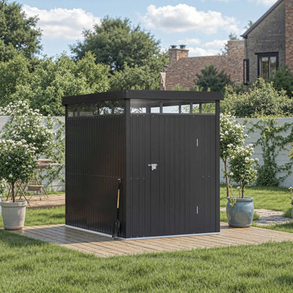 2x2.6x2m/1.6x2.6x2m/2.6x3x2m/4x3x2m Charcoal Black Galvanized Steel Storage Shed with Double/Single Lockable Doors - House Comfort