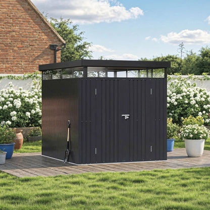 2x2.6x2m/1.6x2.6x2m/2.6x3x2m/4x3x2m Charcoal Black Galvanized Steel Storage Shed with Double/Single Lockable Doors - House Comfort