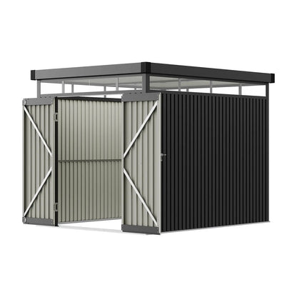 2x2.6x2m/1.6x2.6x2m/2.6x3x2m/4x3x2m Charcoal Black Galvanized Steel Storage Shed with Double/Single Lockable Doors - House Comfort