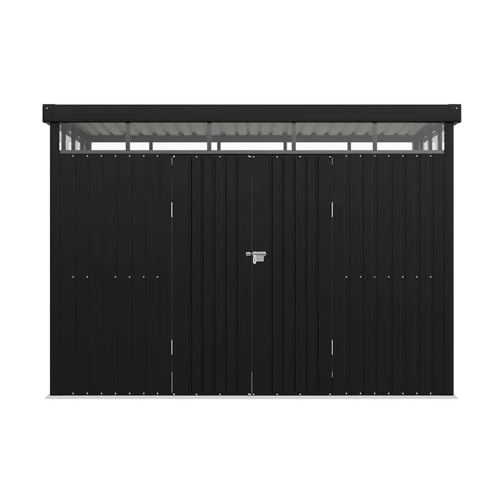 2x2.6x2m/1.6x2.6x2m/2.6x3x2m/4x3x2m Charcoal Black Galvanized Steel Storage Shed with Double/Single Lockable Doors - House Comfort