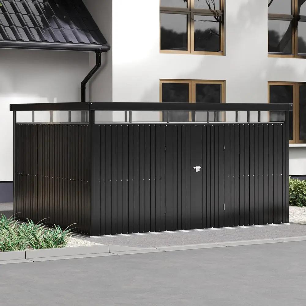 2x2.6x2m/1.6x2.6x2m/2.6x3x2m/4x3x2m Charcoal Black Galvanized Steel Storage Shed with Double/Single Lockable Doors - House Comfort