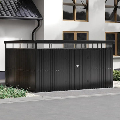 2x2.6x2m/1.6x2.6x2m/2.6x3x2m/4x3x2m Charcoal Black Galvanized Steel Storage Shed with Double/Single Lockable Doors - House Comfort