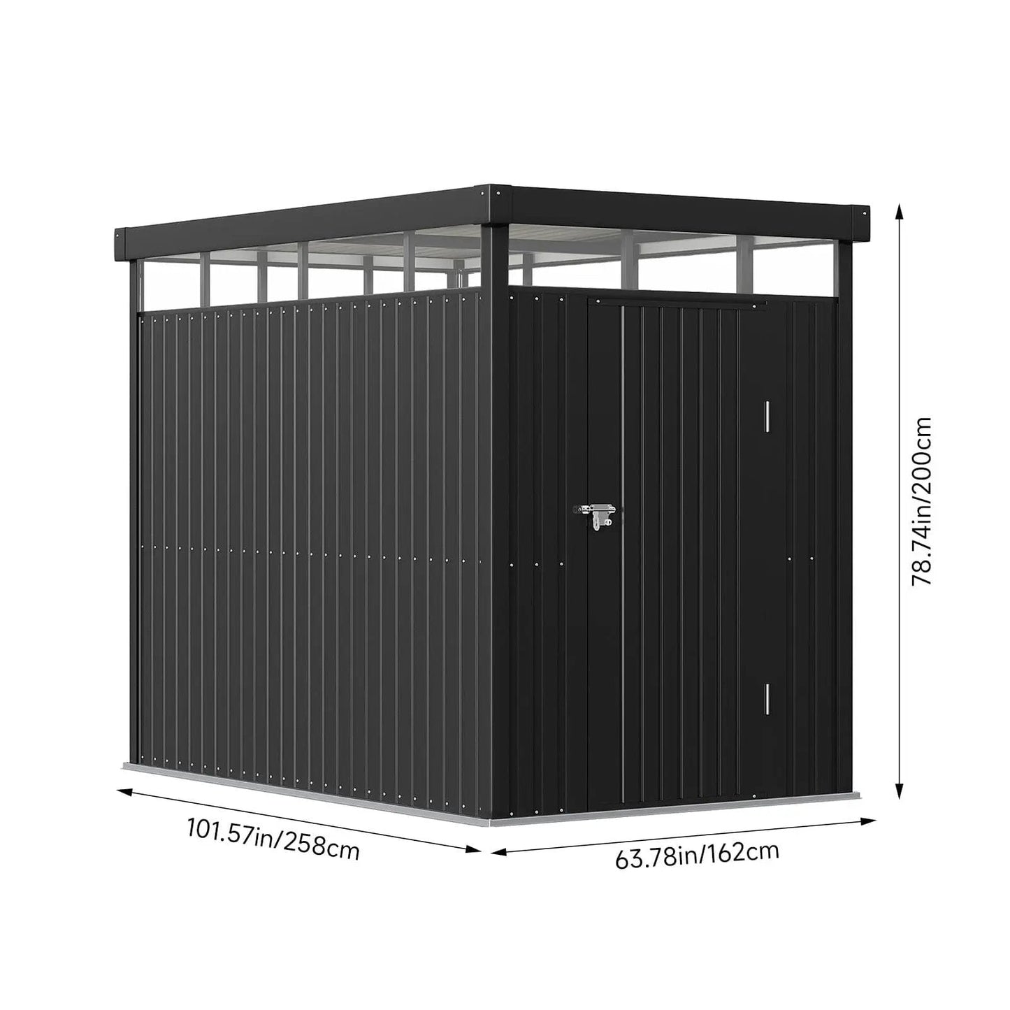 2x2.6x2m/1.6x2.6x2m/2.6x3x2m/4x3x2m Charcoal Black Galvanized Steel Storage Shed with Double/Single Lockable Doors - House Comfort
