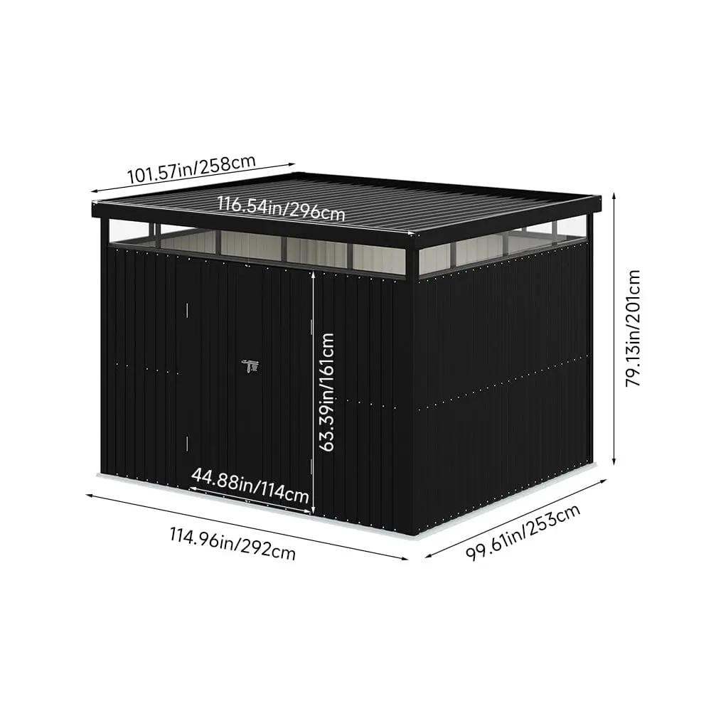 2x2.6x2m/1.6x2.6x2m/2.6x3x2m/4x3x2m Charcoal Black Galvanized Steel Storage Shed with Double/Single Lockable Doors - House Comfort