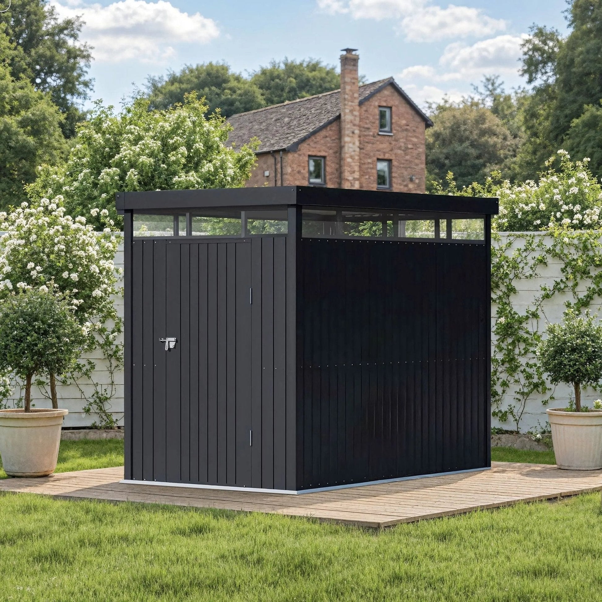 2x2.6x2m/1.6x2.6x2m/2.6x3x2m/4x3x2m Charcoal Black Galvanized Steel Storage Shed with Double/Single Lockable Doors - House Comfort