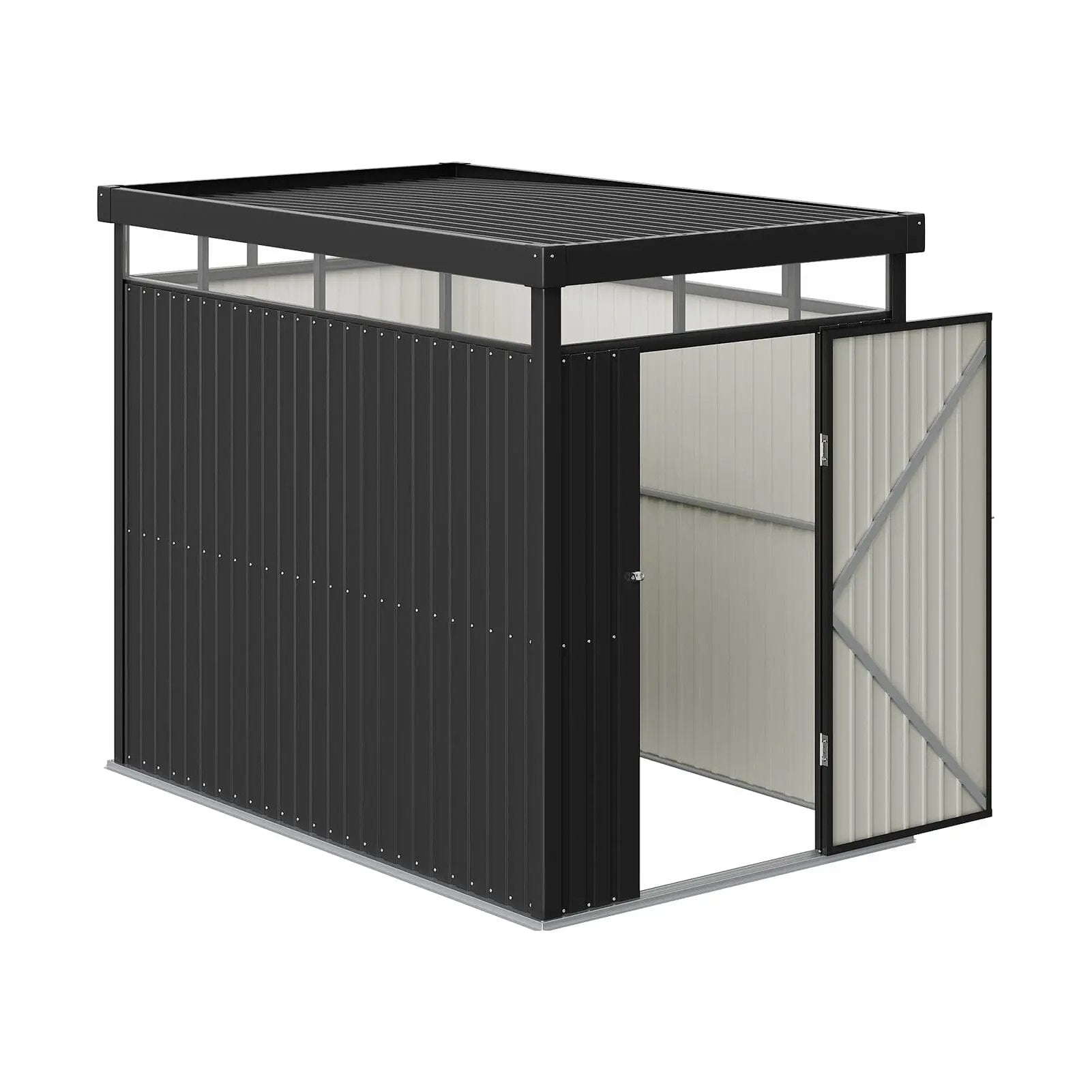 2x2.6x2m/1.6x2.6x2m/2.6x3x2m/4x3x2m Charcoal Black Galvanized Steel Storage Shed with Double/Single Lockable Doors - House Comfort