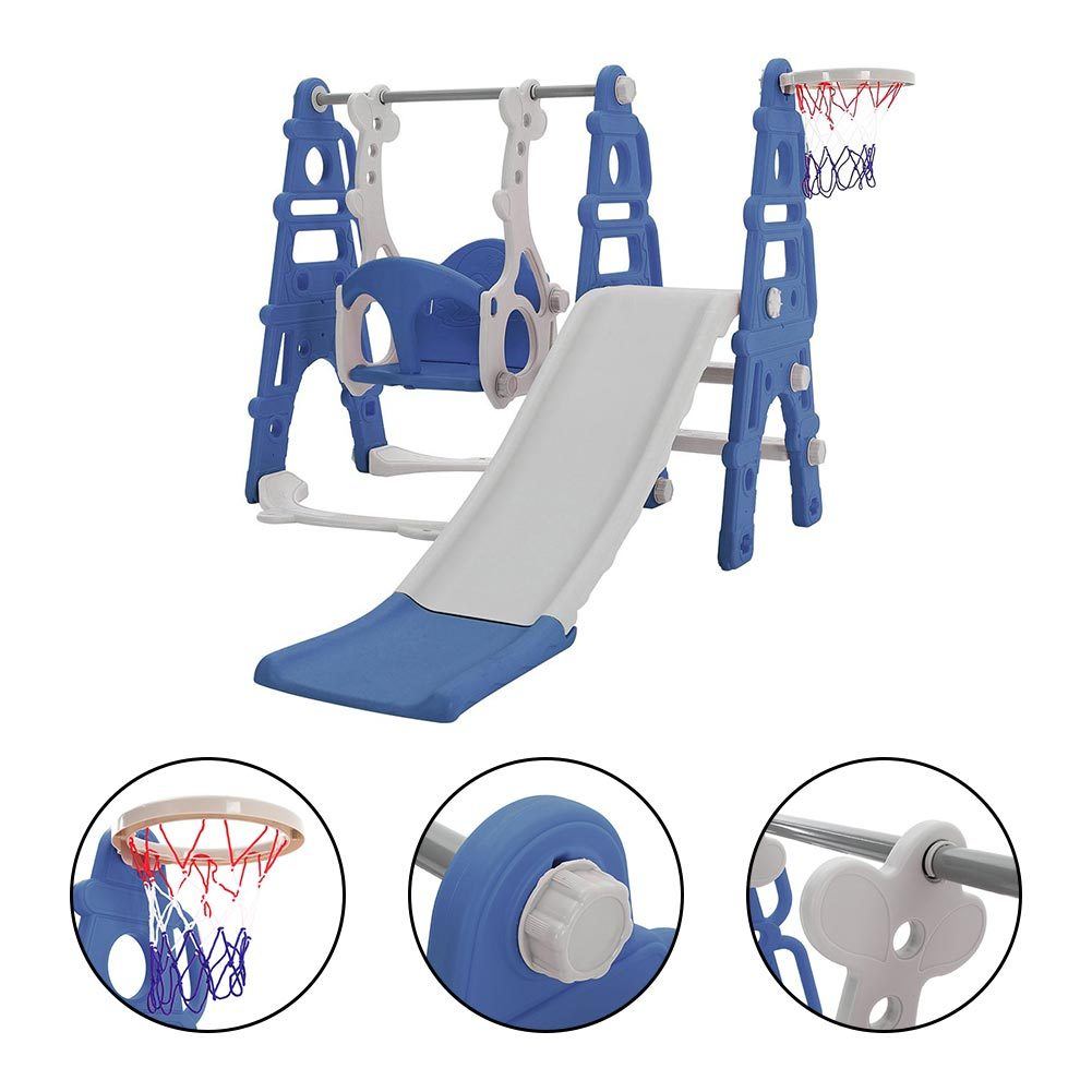 3 in 1 Kids Toddler Swing and Slide Set with Basketball Hoop Sturdy Construction - House Comfort