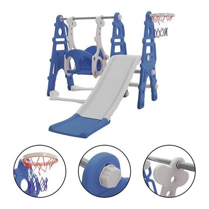 3 in 1 Kids Toddler Swing and Slide Set with Basketball Hoop Sturdy Construction - House Comfort