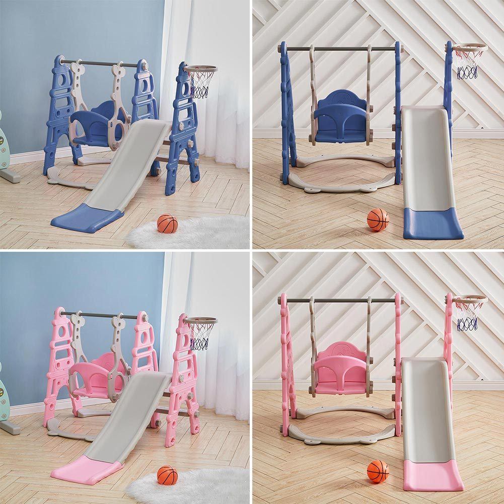 3 in 1 Kids Toddler Swing and Slide Set with Basketball Hoop Sturdy Construction - House Comfort