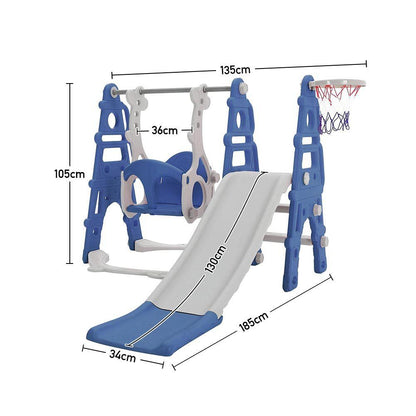3 in 1 Kids Toddler Swing and Slide Set with Basketball Hoop Sturdy Construction - House Comfort