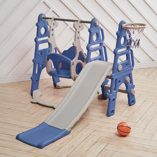 3 in 1 Kids Toddler Swing and Slide Set with Basketball Hoop Sturdy Construction - House Comfort