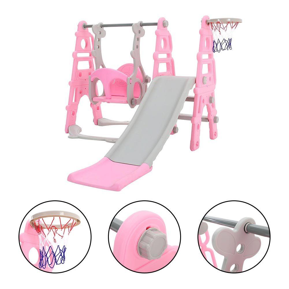 3 in 1 Kids Toddler Swing and Slide Set with Basketball Hoop Sturdy Construction - House Comfort