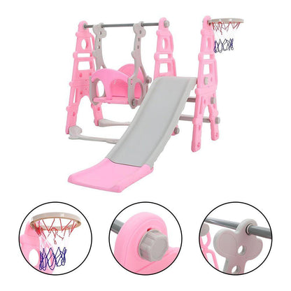 3 in 1 Kids Toddler Swing and Slide Set with Basketball Hoop Sturdy Construction - House Comfort