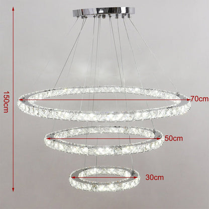 3 Rings Ceiling Light Crystal LED Chandelier Pendant Non - Dimmable - House Comfort