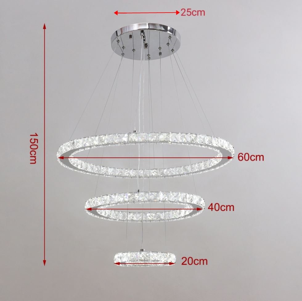 3 Rings Ceiling Light Crystal LED Chandelier Pendant Non - Dimmable - House Comfort