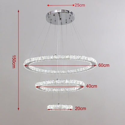 3 Rings Ceiling Light Crystal LED Chandelier Pendant Non - Dimmable - House Comfort