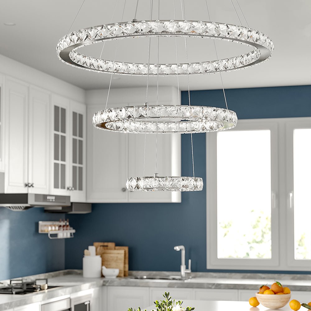 3 Rings Ceiling Light Crystal LED Chandelier Pendant Non - Dimmable - House Comfort