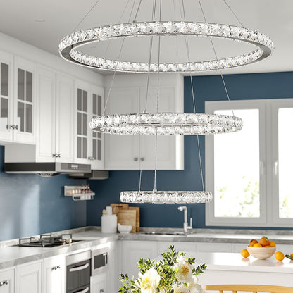 3 Rings Ceiling Light Crystal LED Chandelier Pendant Non - Dimmable - House Comfort