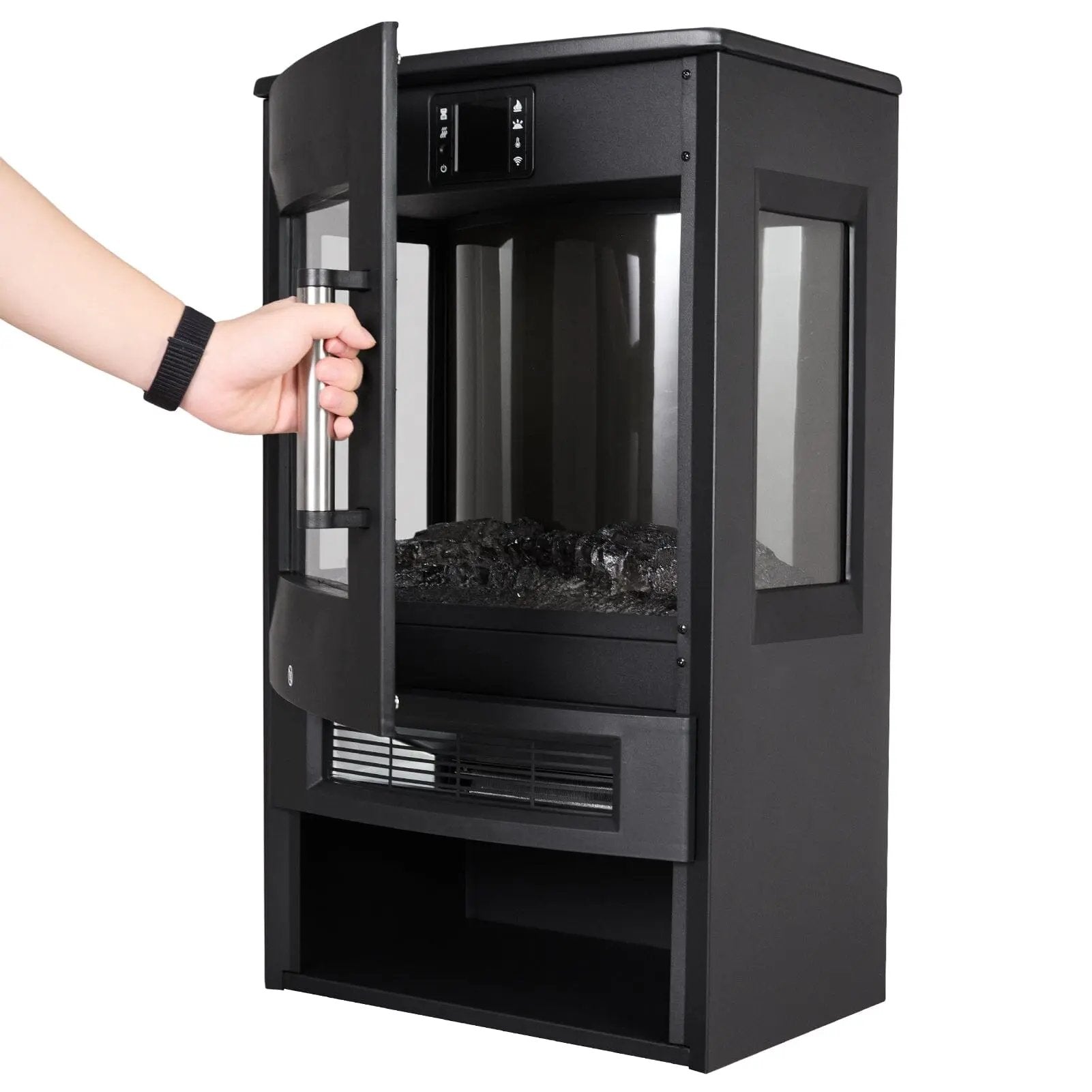 3 - Sided Freestanding Electric Fireplace with Remote Control – Black, 900/1800W, Adjustable LED Flame & Temperature - House Comfort