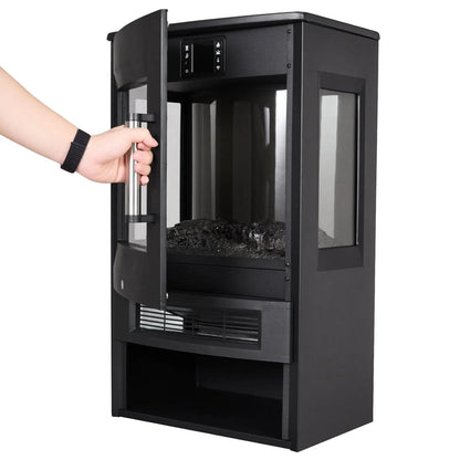 3 - Sided Freestanding Electric Fireplace with Remote Control – Black, 900/1800W, Adjustable LED Flame & Temperature - House Comfort