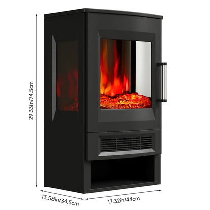 3 - Sided Freestanding Electric Fireplace with Remote Control – Black, 900/1800W, Adjustable LED Flame & Temperature - House Comfort