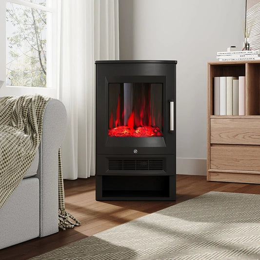 3 - Sided Freestanding Electric Fireplace with Remote Control – Black, 900/1800W, Adjustable LED Flame & Temperature - House Comfort