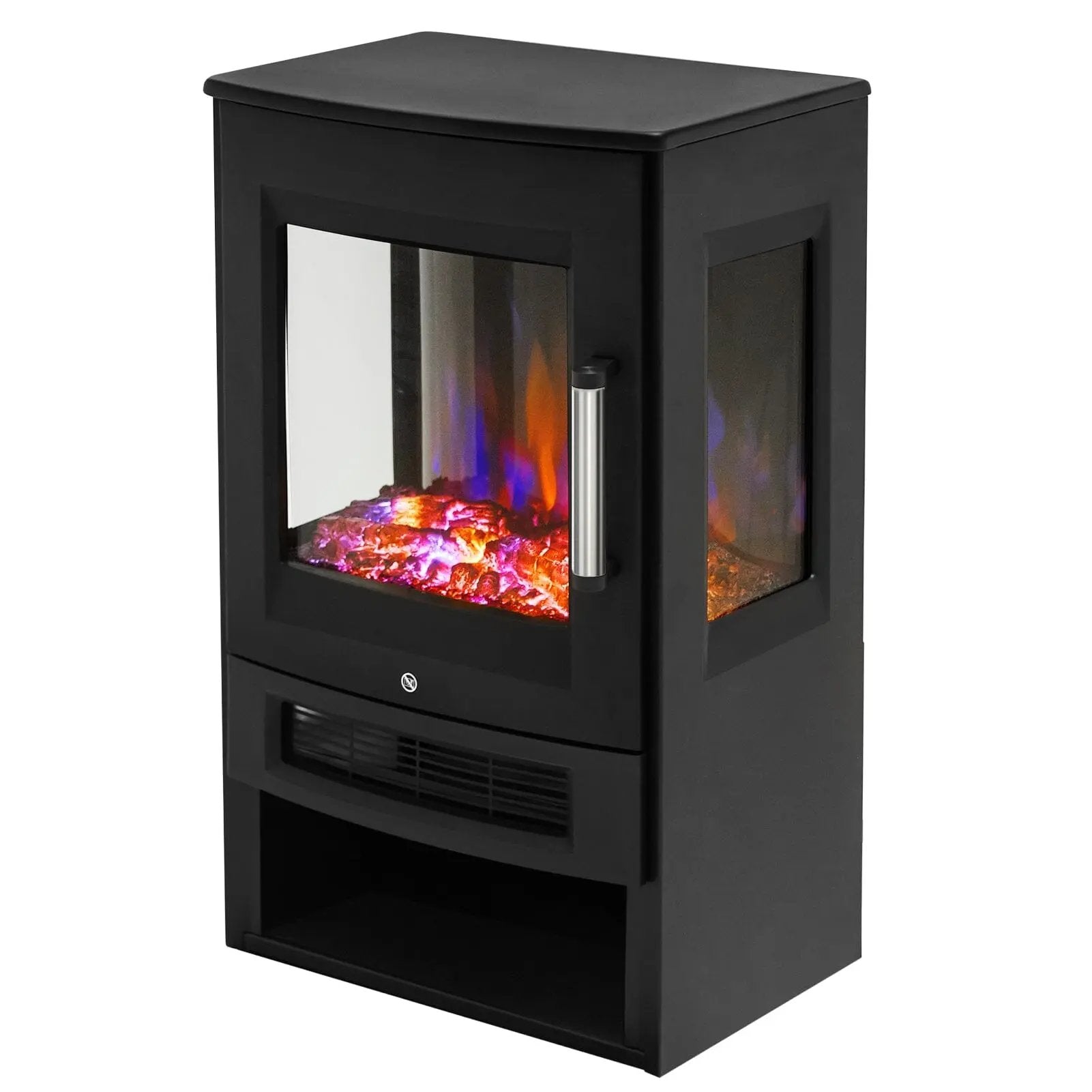 3 - Sided Freestanding Electric Fireplace with Remote Control – Black, 900/1800W, Adjustable LED Flame & Temperature - House Comfort