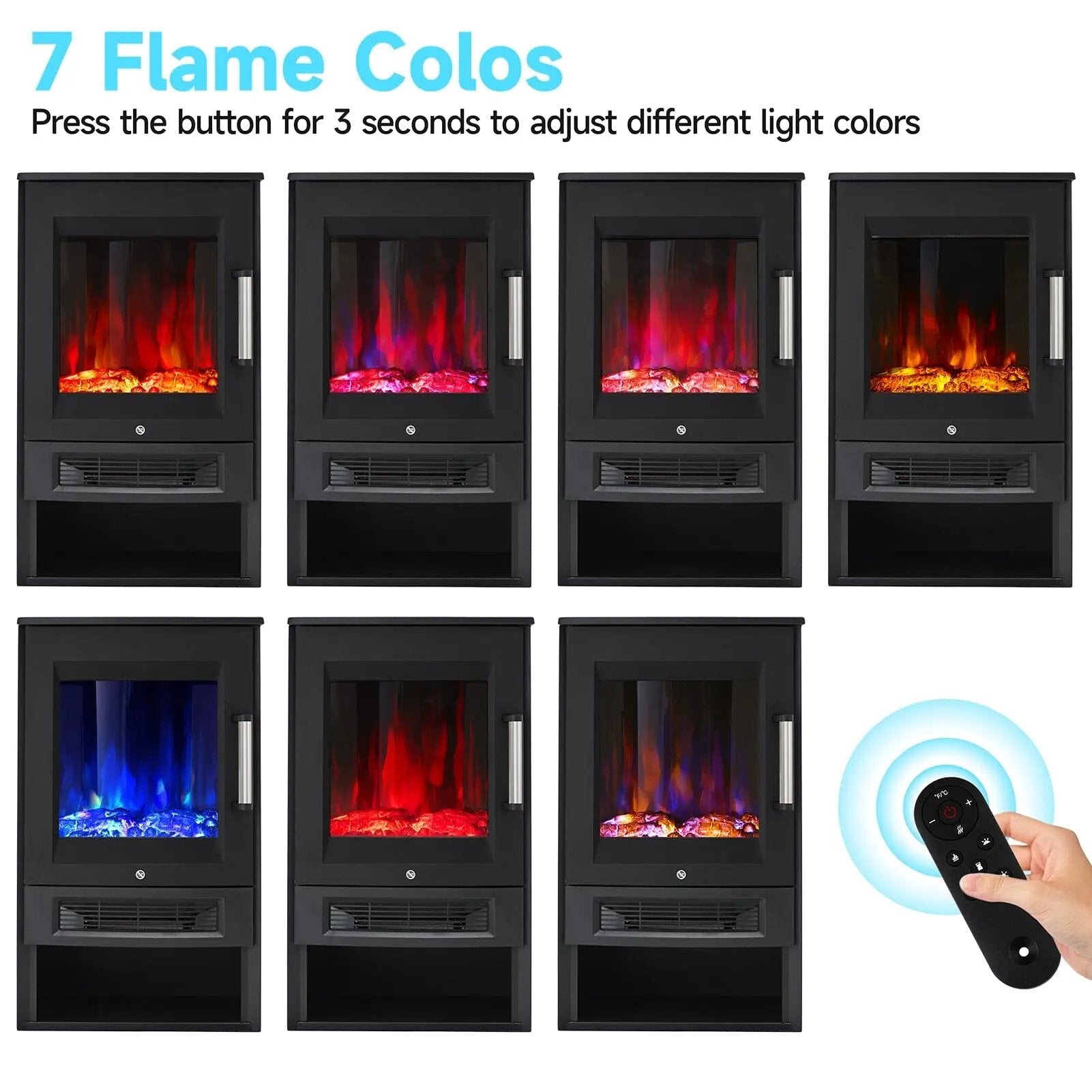 3 - Sided Freestanding Electric Fireplace with Remote Control – Black, 900/1800W, Adjustable LED Flame & Temperature - House Comfort