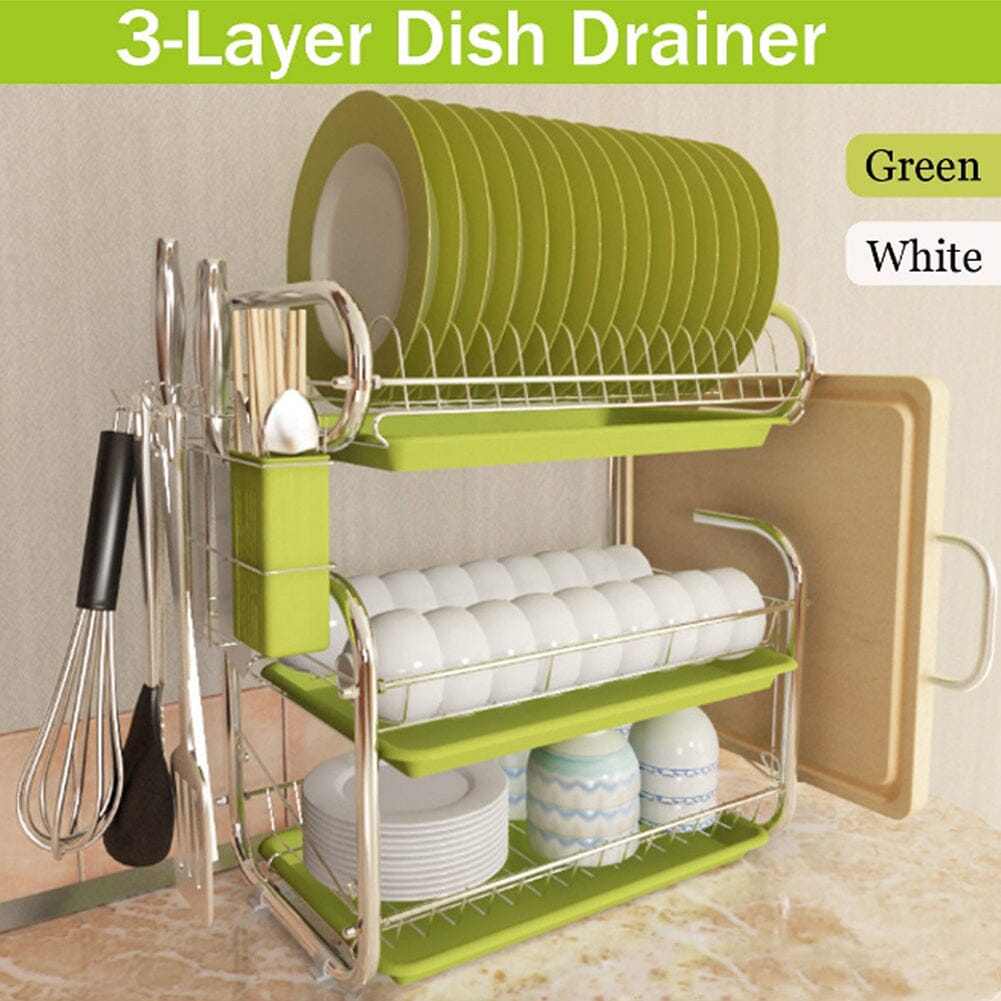 3 - Tier Dish Drainer Storage Stand Bowl Plate Dryer Tray - House Comfort